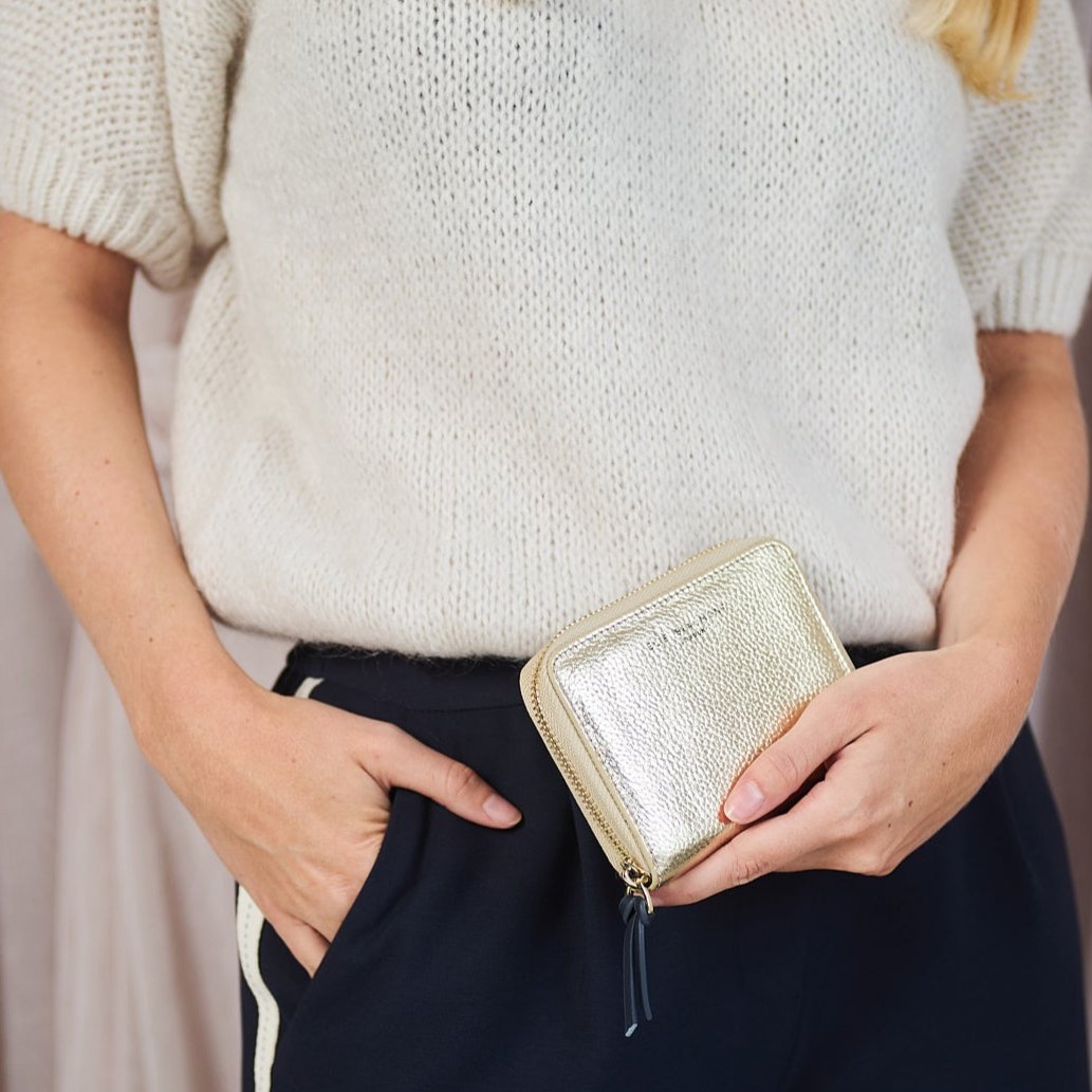 Zipper Purse/Wallet Gold - Navy Blue