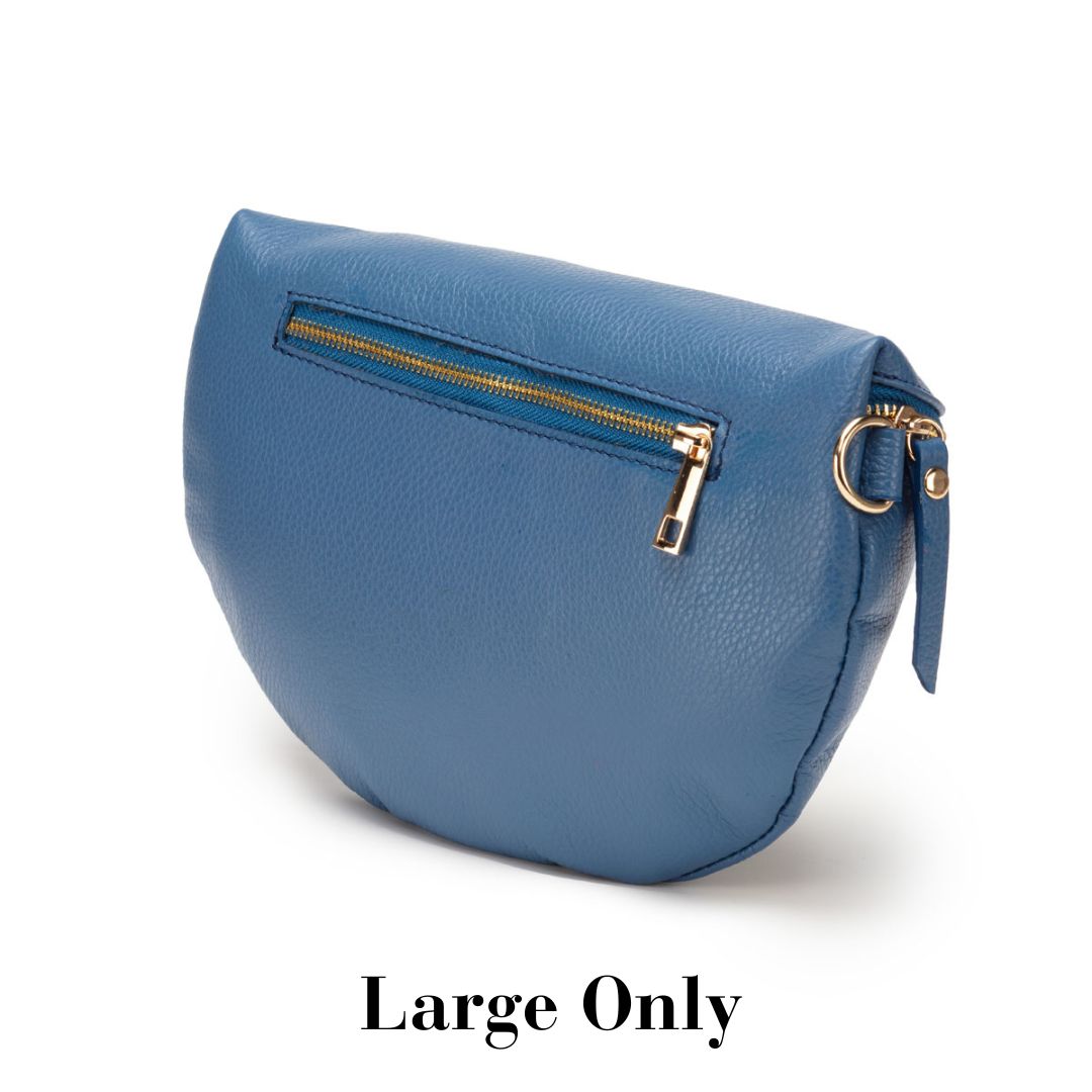 Rear View Image of a Denim Blue Leather Large Sized Slingbag for Women by Elie Beaumont