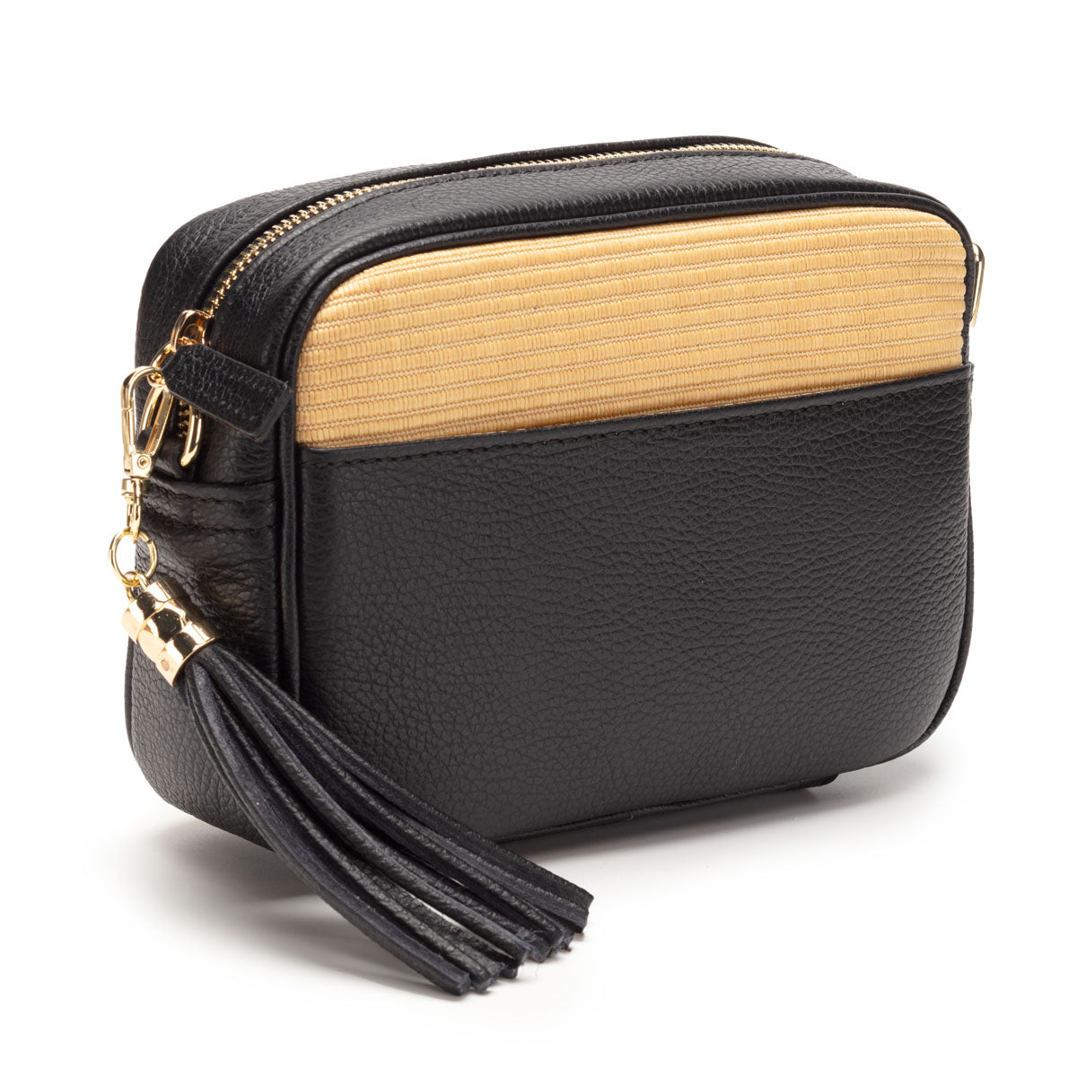 Image of a Black Raffia Tassel Leather Bag for Women by Elie Beaumont