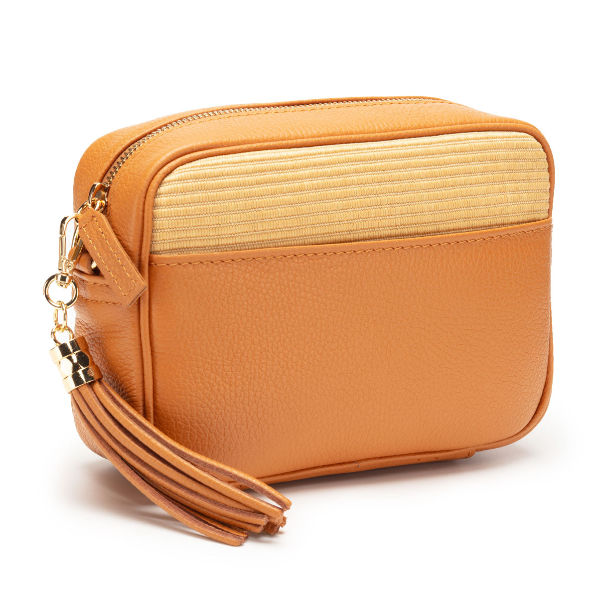 Image of a Camel Tan Raffia Tassel Leather Bag for Women by Elie Beaumont