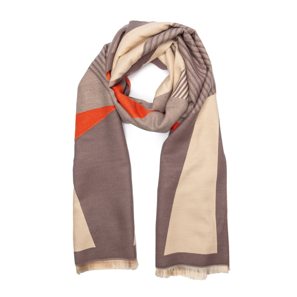 Winter Scarf - Grey / Ivory & Brick Geometric