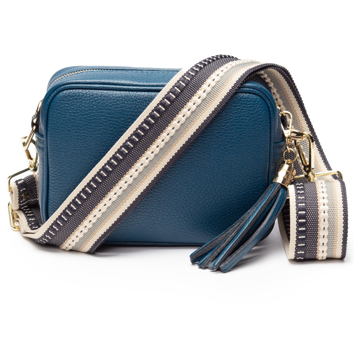 Crossbody Aquamarin (Schwarz/Silber/Weiß Riemen)