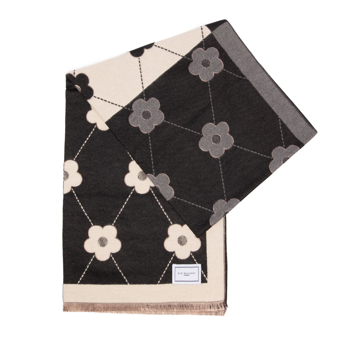 Winter Scarf - Black / White & Grey Daisy