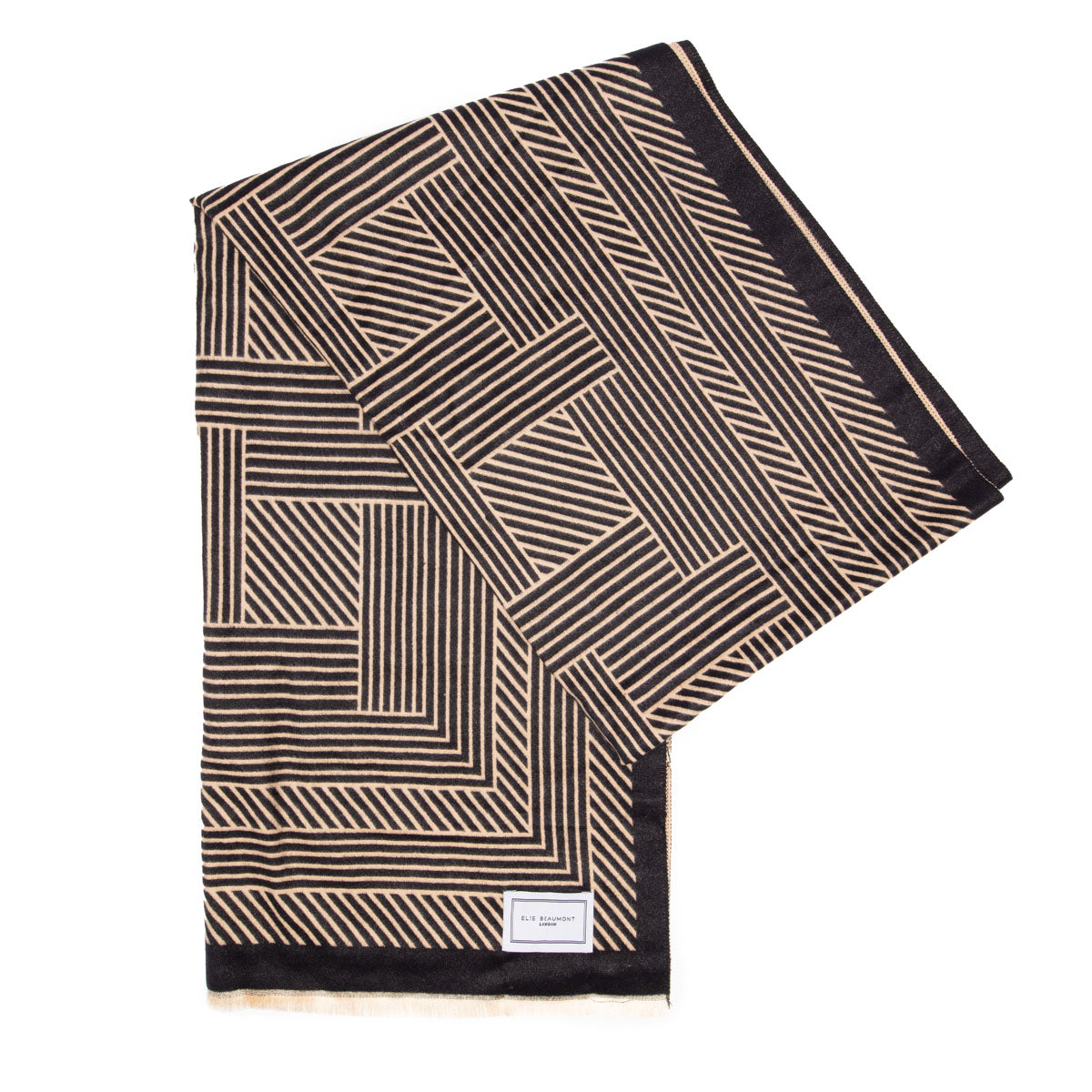 Winter Scarf - Black & Sand Geometric