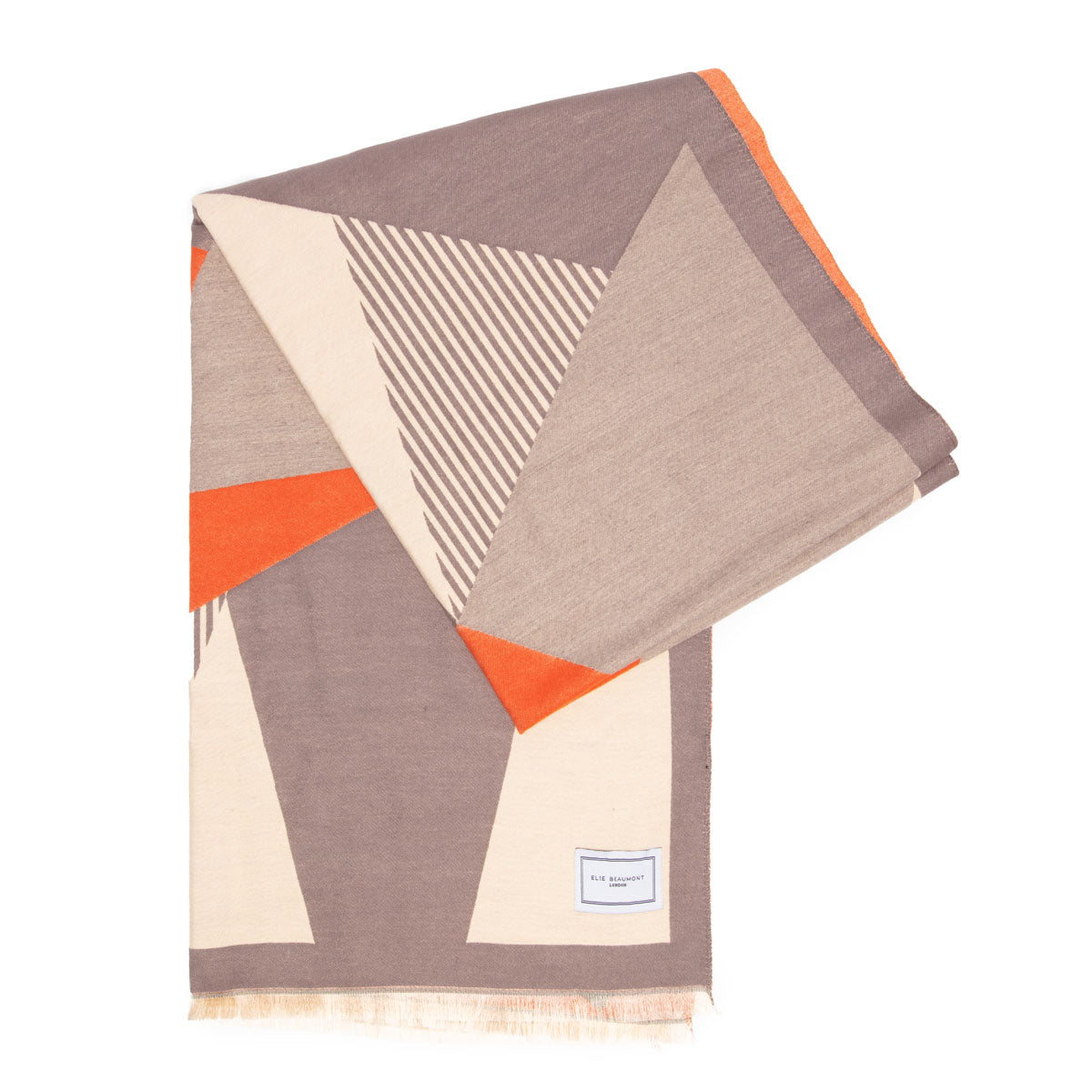 Winter Scarf - Grey / Ivory & Brick Geometric