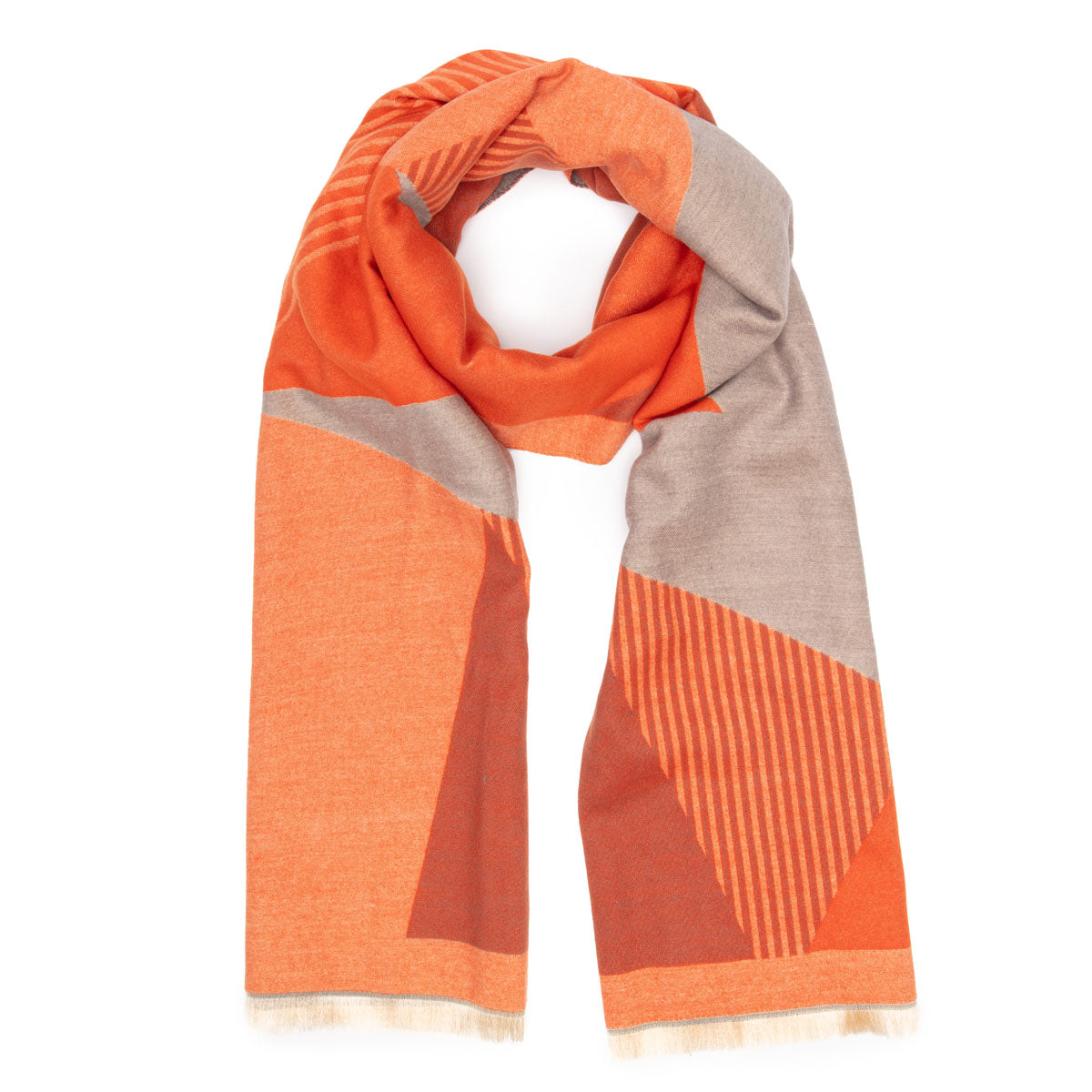 Winter Scarf - Grey / Ivory & Brick Geometric