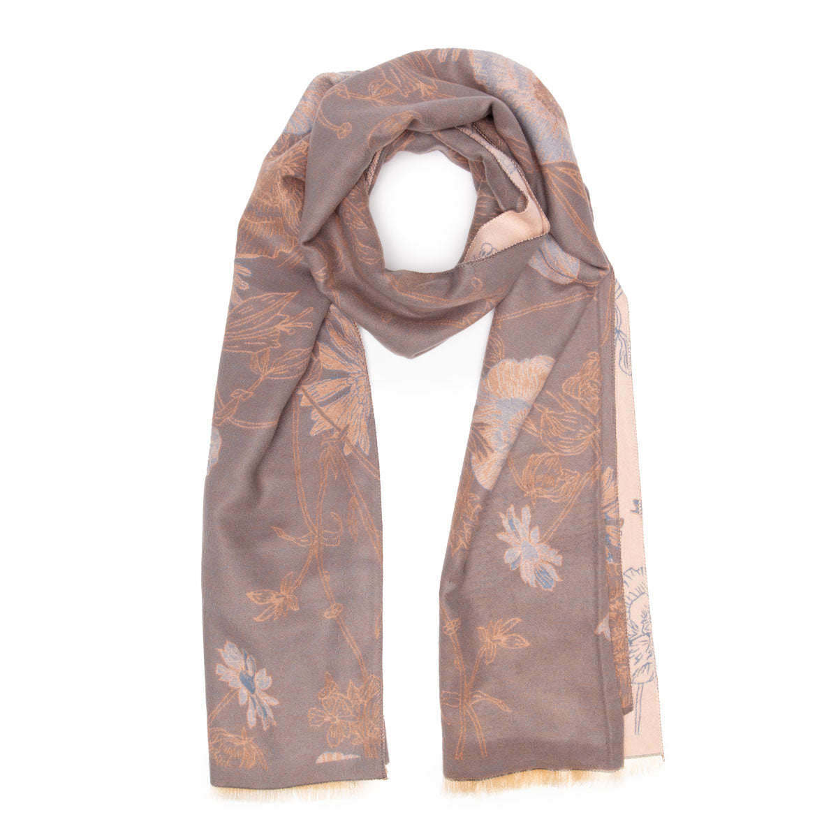 Winter Scarf - Soft Pink & Grey Floral