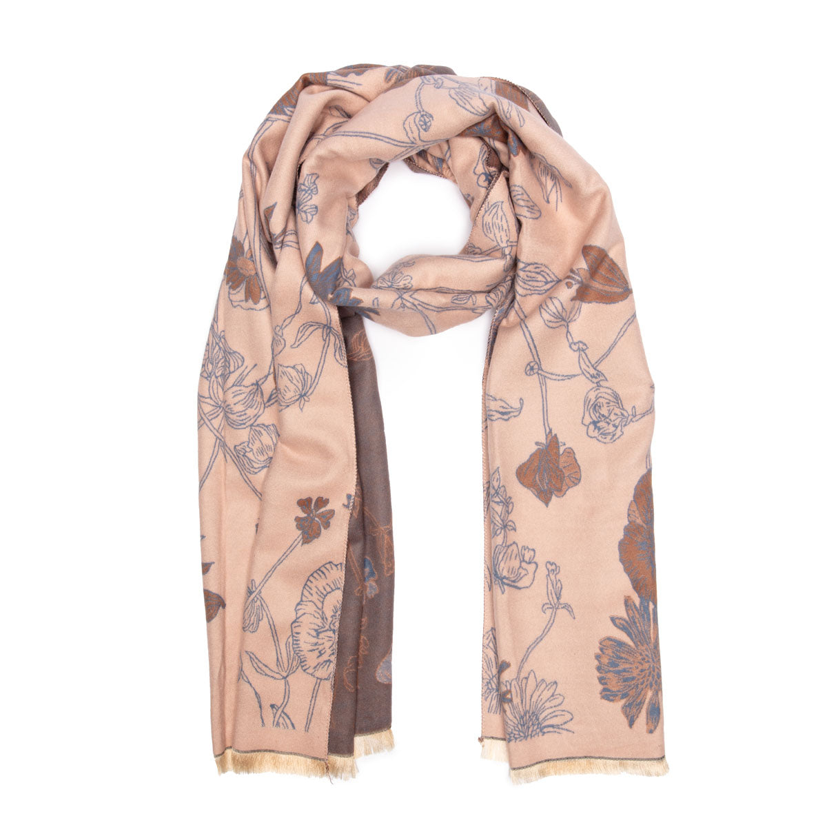 Winter Scarf - Soft Pink & Grey Floral