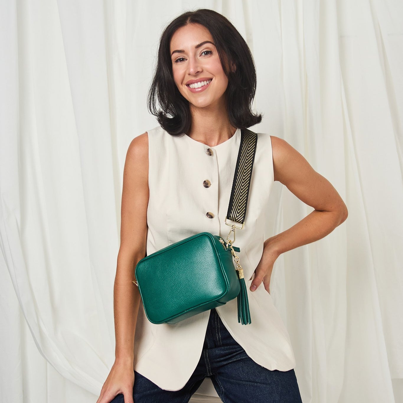 Crossbody Peacock Green(Gold Chevron Strap)