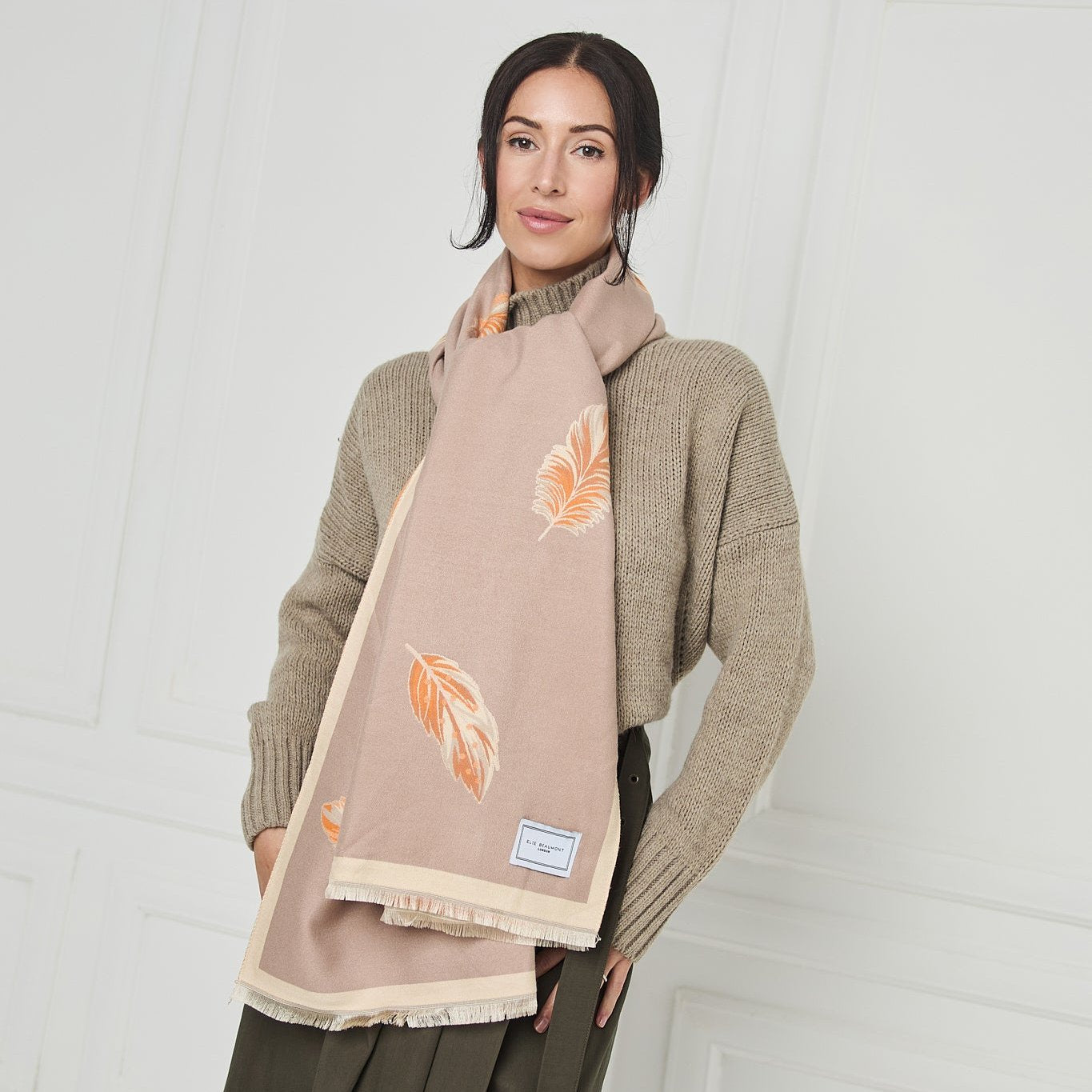 Winter Scarf - Peach & Sand Feather