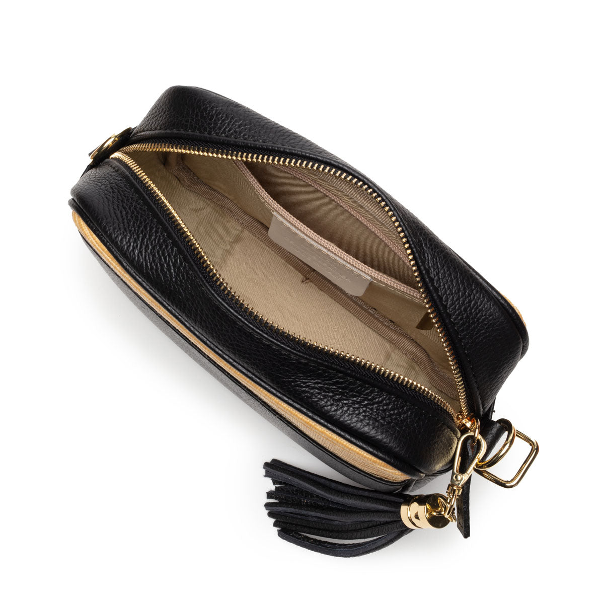 Interior Image of a Black Raffia Tassel Leather Bag for Women by Elie Beaumont