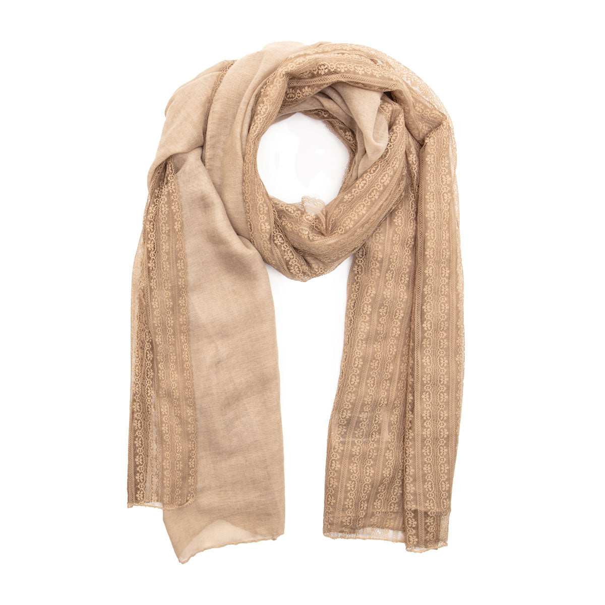 Image of Linen Lace Coffee Scarf by Elie Beaumont