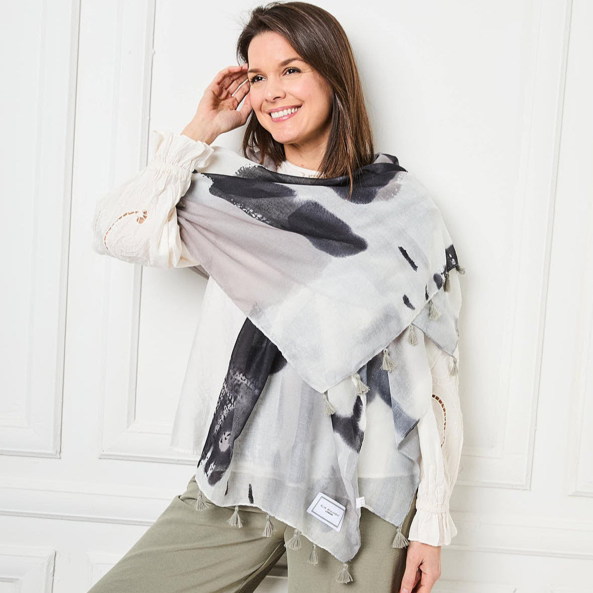 Model Image of Sand Abstract Scarf by Elie Beaumont