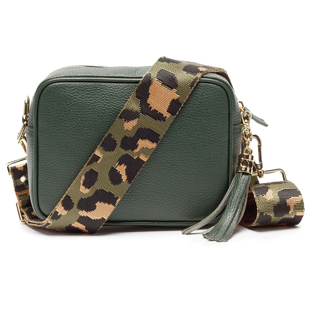 Crossbody Bottle Green Olive Leopard strap