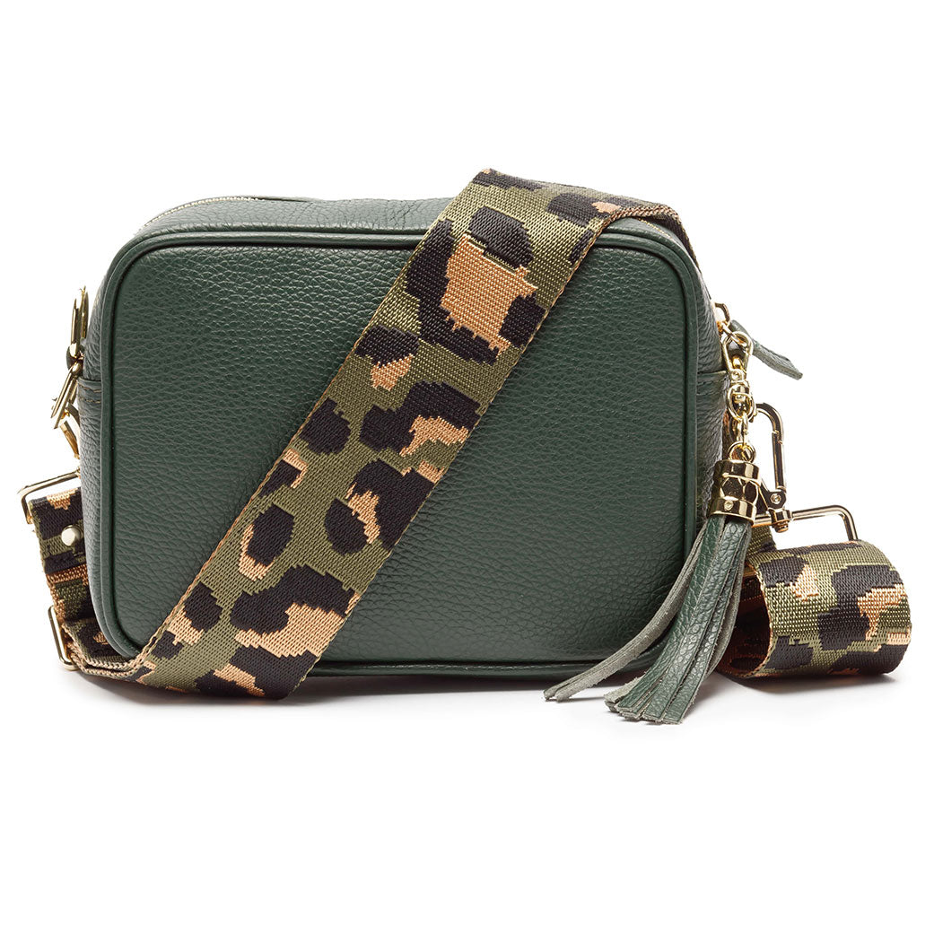 Olive Green Leather Cross-body Bag With Green & Gold Camo -  Israel