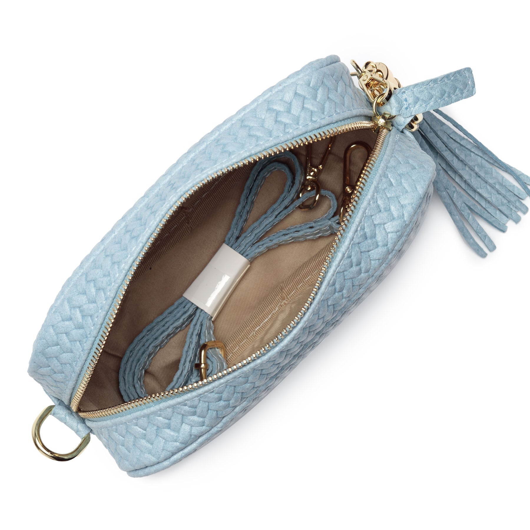 GEWEBTE CROSSBODY PULVERBLAU (HIMMELBLAUER CHEVRON RIEMEN)