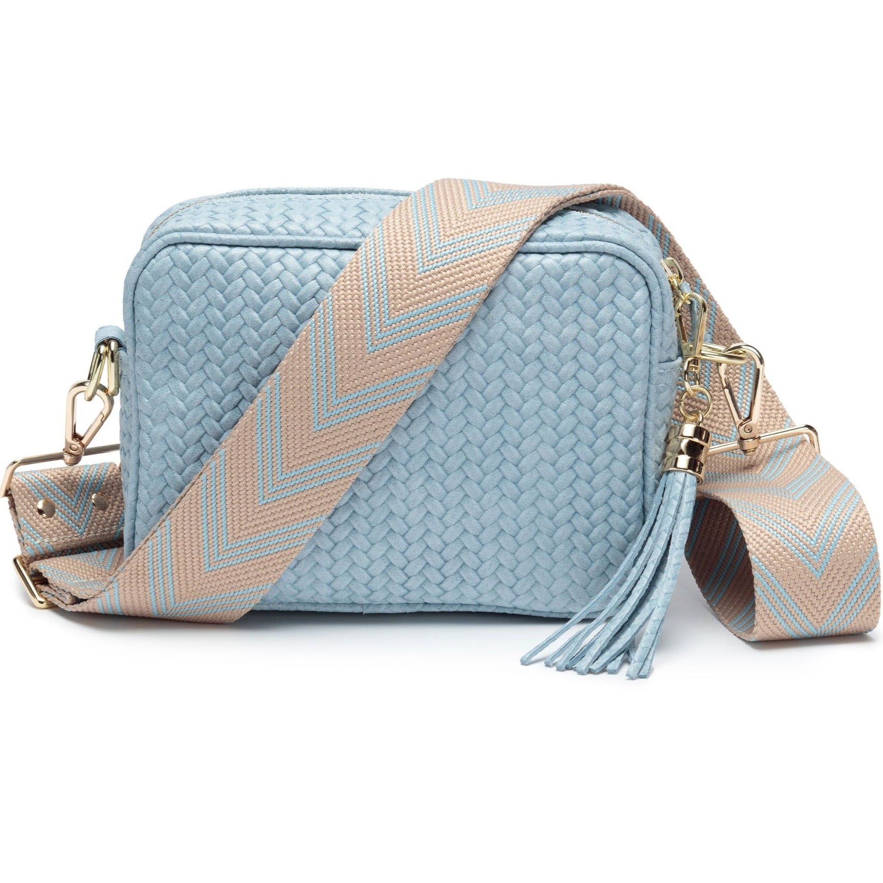 GEWEBTE CROSSBODY PULVERBLAU (HIMMELBLAUER CHEVRON RIEMEN)