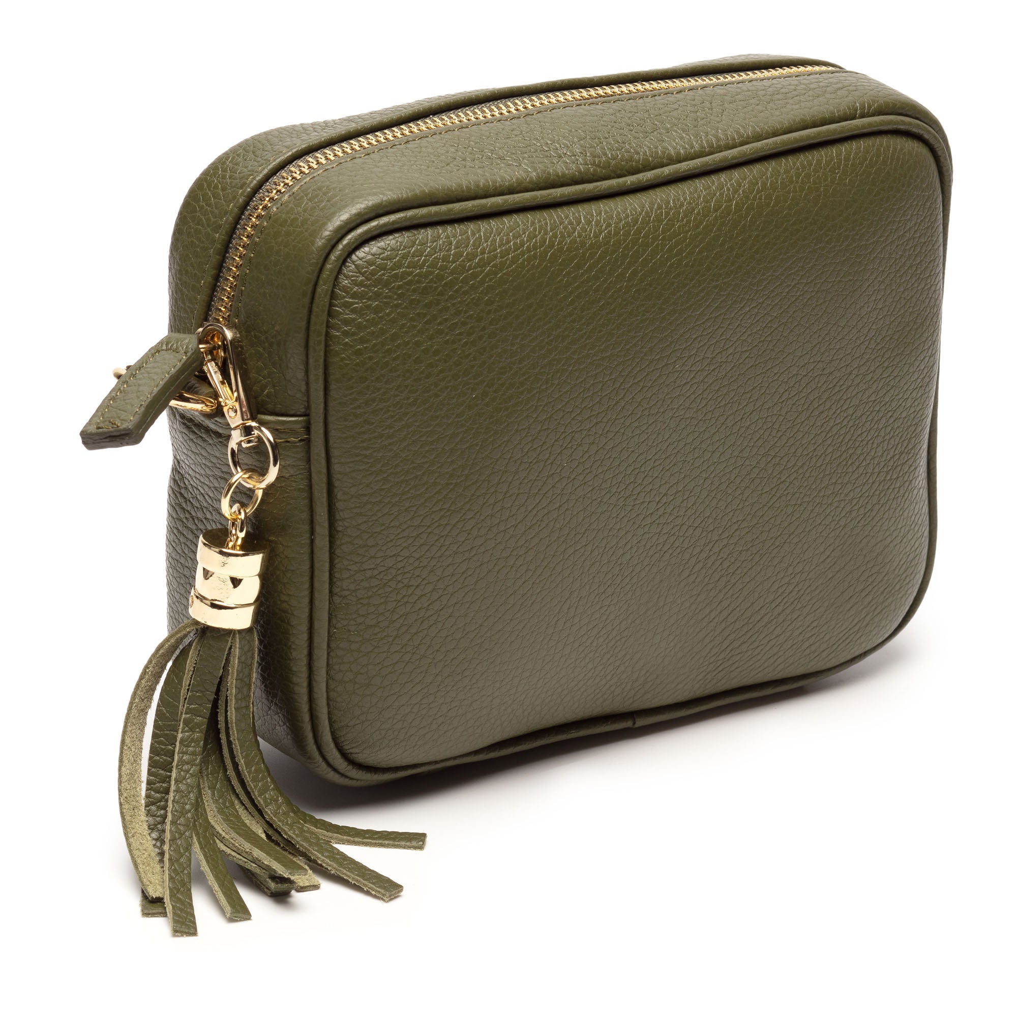 Black Leather Crossbody Bag With Olive Green Cheetah Strap